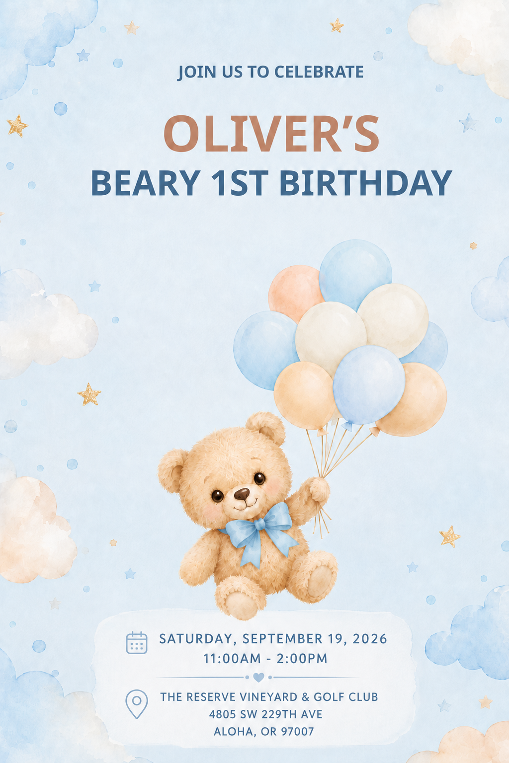 Oliver's Beary 1st Birthday invitation